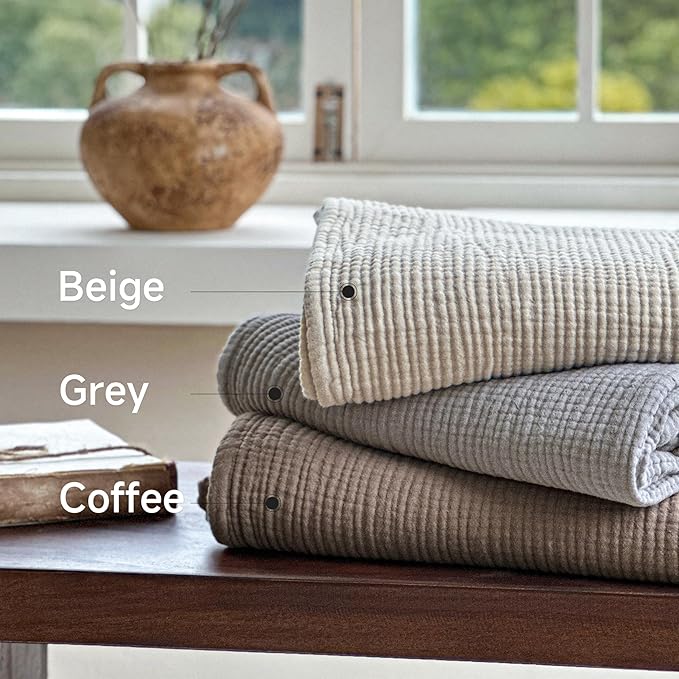 Simple&Opulence 100% Cotton Muslin Blanket Queen Size, Lightweight Breathable 4 Layering Gauze Blanket for Bed Couch Camping, Soft Bedspread Coverlet All-Season Use (Grey, 88" x 92")