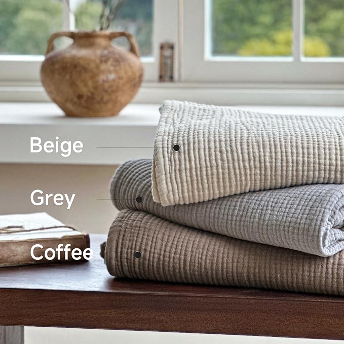Simple&Opulence 100% Cotton Muslin Blanket Twin Size, Lightweight Breathable 4 Layering Gauze Blanket for Bed Couch Camping, Soft Bedspread Coverlet All-Season Use (Grey, 68"x86")