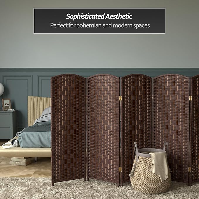 Red Lantern 4 ft. Short Diamond Weave Fiber Folding Screen - Dark Mocha - 8 Panel