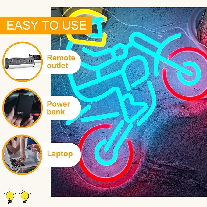 Allball Motorcyclist Neon Signs for Wall Decor, Motocross Neon Light USB Powered, for Garage LED Sign Man Cave Racing Motorcycle Decor Mechanic Shop Garage theme party Birthday Gifts(12.9 * 12.2 In)