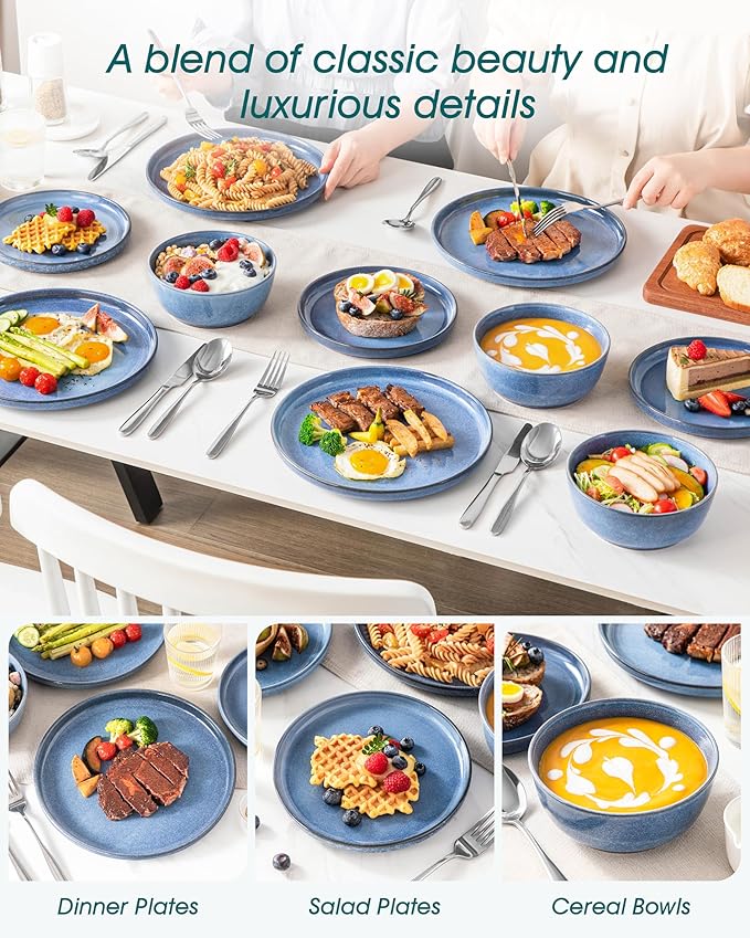 vancasso ANYA 18 Pieces Plates and Bowls Set, Blue Dinnerware Sets, Reactive Glaze Dishes Set for 6, Ceramic Dishware Sets Kitchen Dinner Set, Microwave & Dishwasher Safe