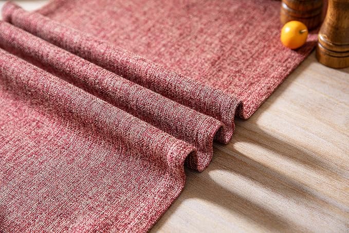 ZeeMart Burlap Style Farmhouse Table Runners 36 Inches Long, Red Rustic Woven Dining Table Runner for Everyday Use, 14x36 Inches, Red