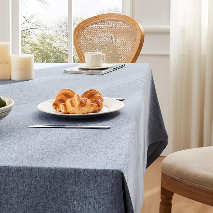 ZeeMart Basic Linen Textured Table Cloth, 60 x 104 Inch Navy Blue, Farmhouse Style Dark Blue Rectangle Tablecloth, Wrinkle Resistant Washable Heavy Weight TableCloths