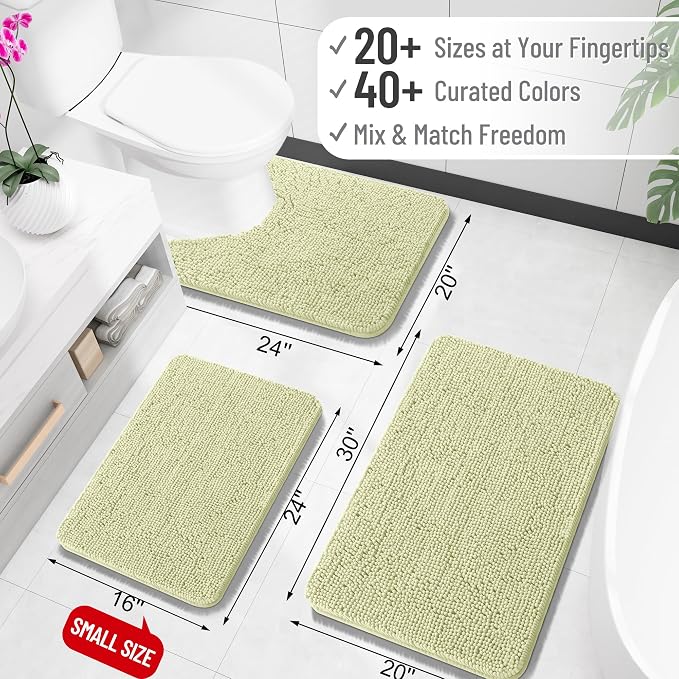 OLANLY Bathroom Runner Rugs 47x20, Soft Absorbent Chenille Bath Rugs, Rubber Backing Quick Dry, Machine Washable Long Bath Mats for Bathroom Floor, Tub and Shower, Home Decor Accessories, Vanilla