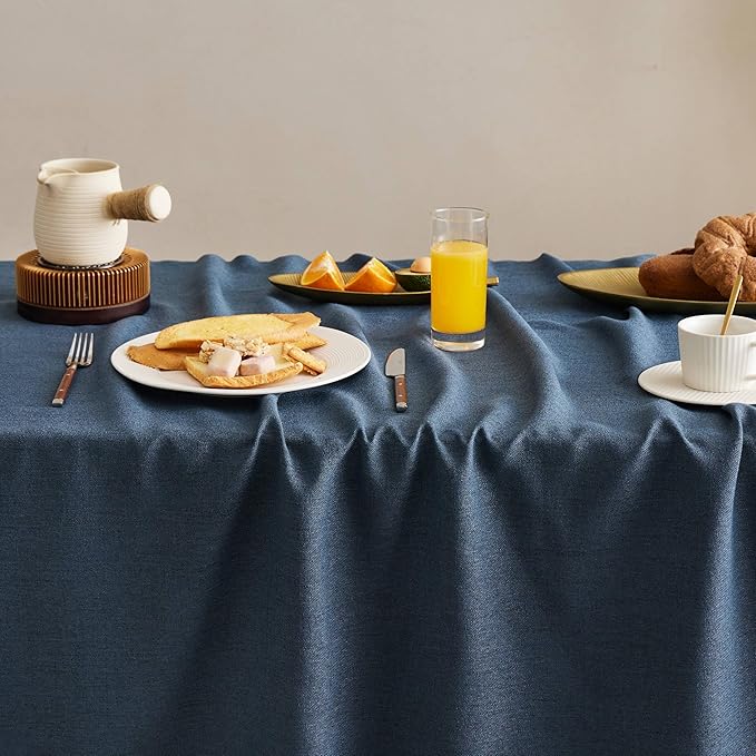Linen Tablecloth with Tassels, Farmhouse Style Navy Tablecloth, Water Resistant Burlap Tablecloths for Rectangle Table, 60x120 Inch Navy