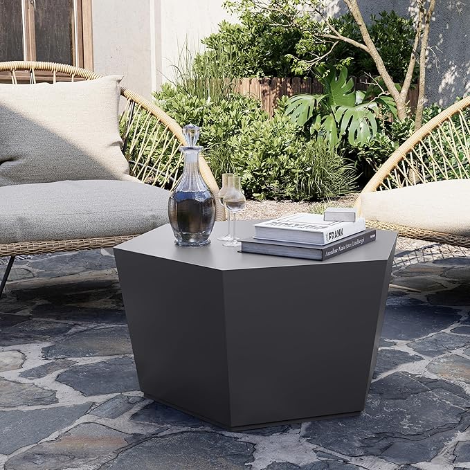 UPHA 28" Hexagon Outdoor Coffee Table, Modern Hollow Concrete Patio Table, Small Minimalist Low Accent Table for Living Room, Balcony, Deck, Backyard, Dark Gray