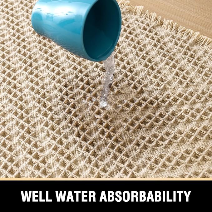 H.VERSAILTEX Waffle Bath Runner Rug Long Bath Mat Super Absorbent Boho Bath Rugs Non Slip Bath Runner for Bathroom Floor Machine Washable Dry Fast Bathroom Rugs with Tassels, 24" x 60", Vanilla