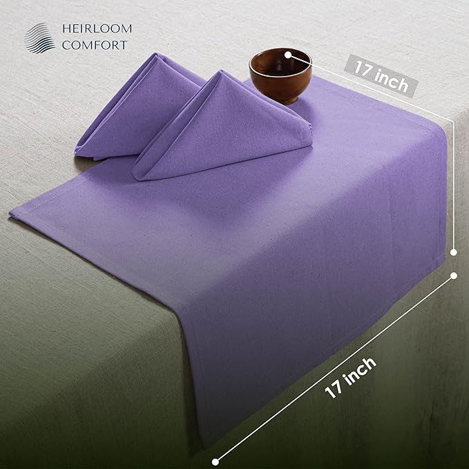 Lavender Cloth Dinner Napkins Set of 12, 100% Cotton, 17 x 17 Inch, Soft, Absorbent, Machine Washable - Ideal Table Linen for Wedding, Spring, Summer, Easter