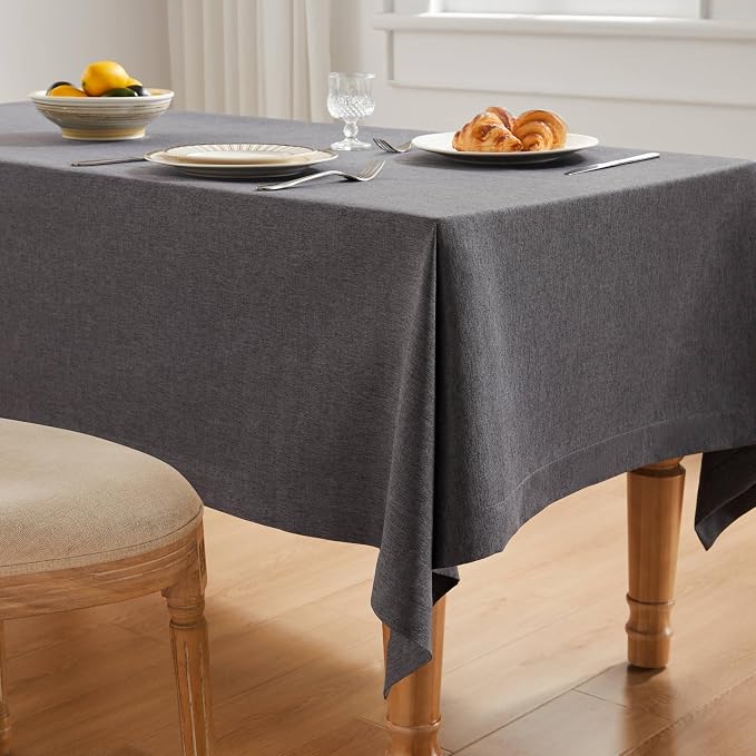 ZeeMart Basic Linen Textured Table Cloth, 60 x 104 Inch Charcoal, Farmhouse Style Dark Grey Rectangle Tablecloth, Wrinkle Resistant Washable Heavy Weight TableCloths