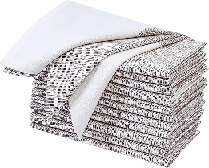 Palisa 100% Cotton Cloth Dinner Napkins [Pack of 12, Brown] Striped Pattern Reusable Table Linen Napkins for Home & Kitchen | Parties & Farmhouse Dining Décor 18x18 Inch