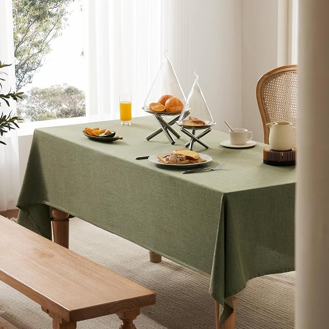 Linen Tablecloth for Rectangle Table, 60x120 Inch Olive, Farmhouse Style Green Tablecloth, Water Resistant Burlap Tablecloths for Dining Table Farmhouse Kitchen