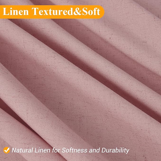 Naturoom Pink Linen Shower Curtain, Country Boho Farmhouse Bath Decor Shower Curtains Neutral Cloth Weighted Textured Fabric Bath Curtain Liner with Hooks, 72x80