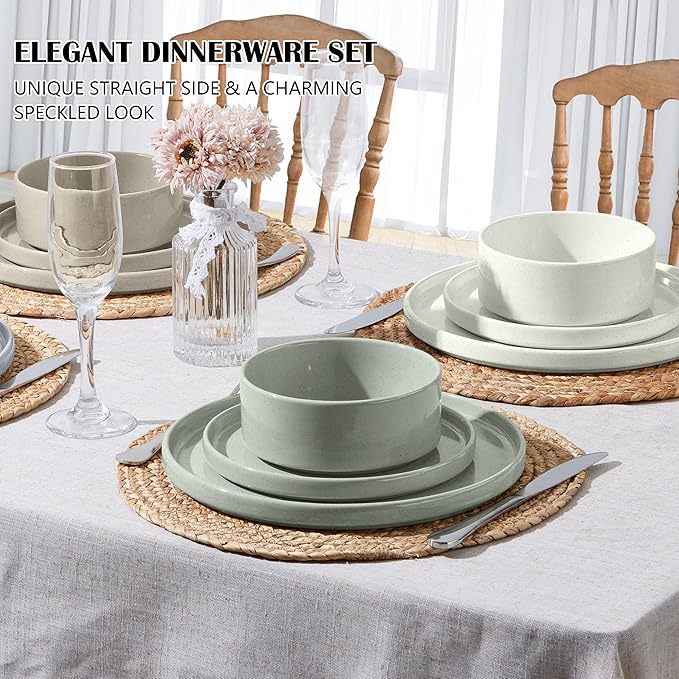E-far Stoneware Dinnerware Sets, 12-Piece Plates and Bowls Dish Set for 4, Kitchen Modern Dinning Ware, Chip and Scratch Resistant, Microwave & Dishwasher Safe, Speckled Multicolor