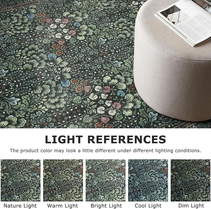 SIILOOM 2x3 Washable Area Rug, Dark Green Soft Rug for Entryway, Non-Slip Indoor Door Mat Boho Low-Pile Kitchen Rugs, Floor Modern Carpet for Entrance Kitchen Bedside Farmhouse