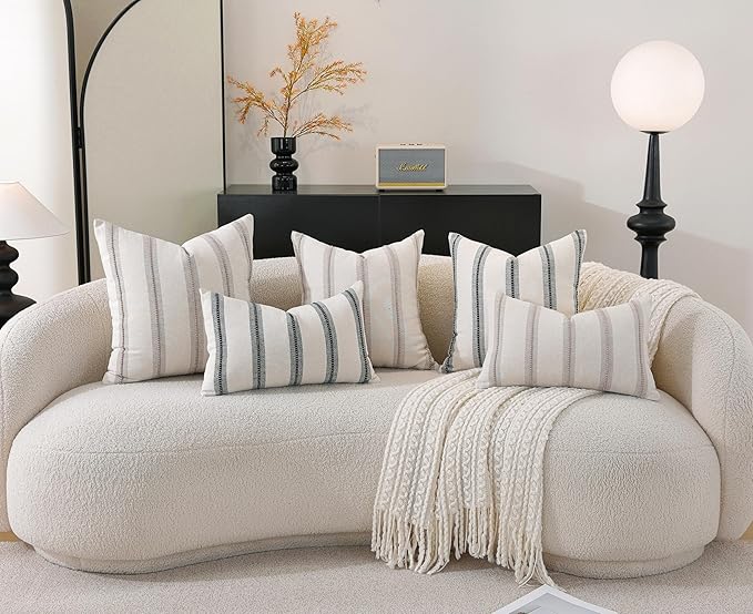 Cethom Boho Lumbar Pillow Covers 14x36 Long, Pack of 1, Taupe Striped Decorative Body Pillowcase for Couch Bed, Textured Farmhouse Accent Cushion Covers for Living Room Bedroom Sofa Home Decor