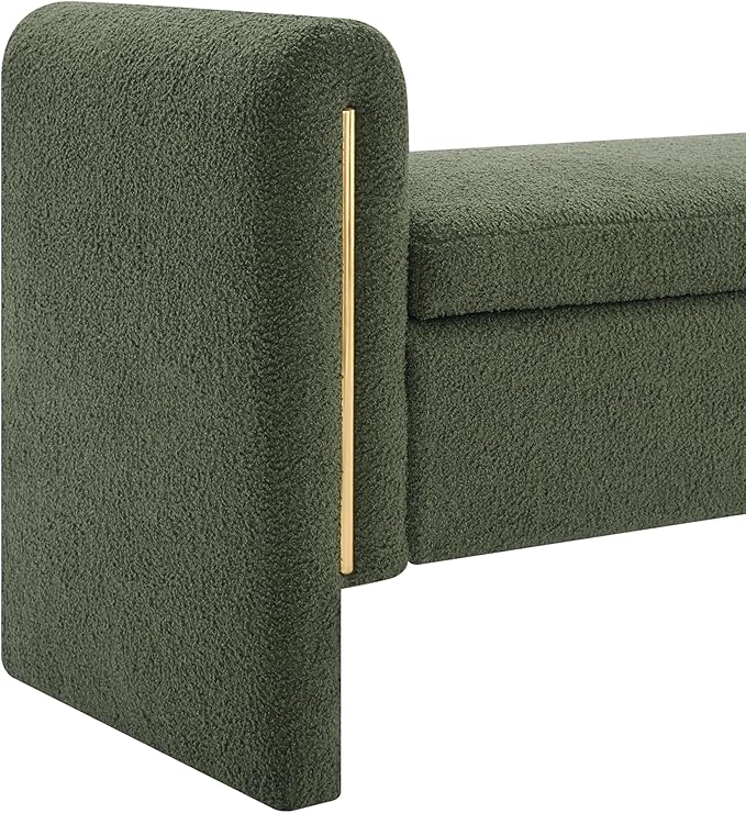 Christopher Knight Home Upholstered Storage Ottoman, Teddy Fabric Bench with Solid Wood Legs, Comfortable Foot Rest Stool, Storage Bench for Bedroom End of Bed, Living Room, Dining Room, Green