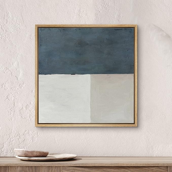 SIGNWIN Framed Canvas Print Wall Art Teal Gray Geometric Watercolor Squares Abstract Shapes Illustrations Modern Art Decorative Contemporary Minimal for Living Room, Bedroom, Office - 16"x16" Natural