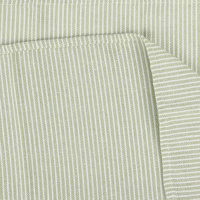 Narrow Striped Cotton Linen Blended Dinner Cloth Napkins - Set of 12 (40 x 30 cm) - for Events & Home Use (Green)
