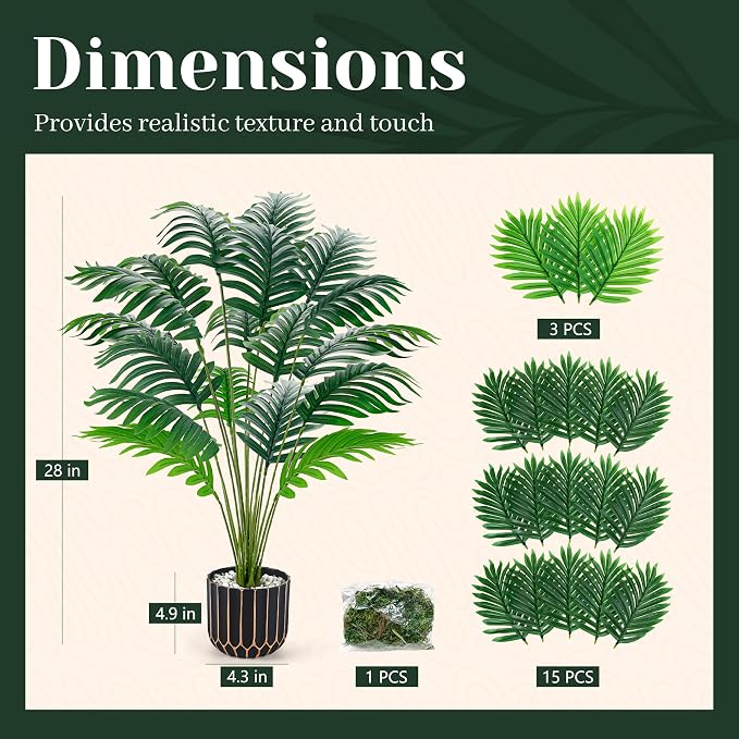 Der Rose 28" Fake Palm Tree Large Artificial Potted Plants Indoor for Home Porch Patio Living Room Bathroom Outdoor Decor