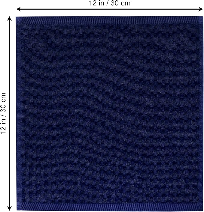 COTTON CRAFT Waffle Weave Wash Cloth - 12 Pack Luxurious Pure Ringspun Cotton Euro Spa Bathroom Face Towel - Absorbent Quick Dry Gym Shower Bath Kitchen Travel - 12x12 inches - Navy
