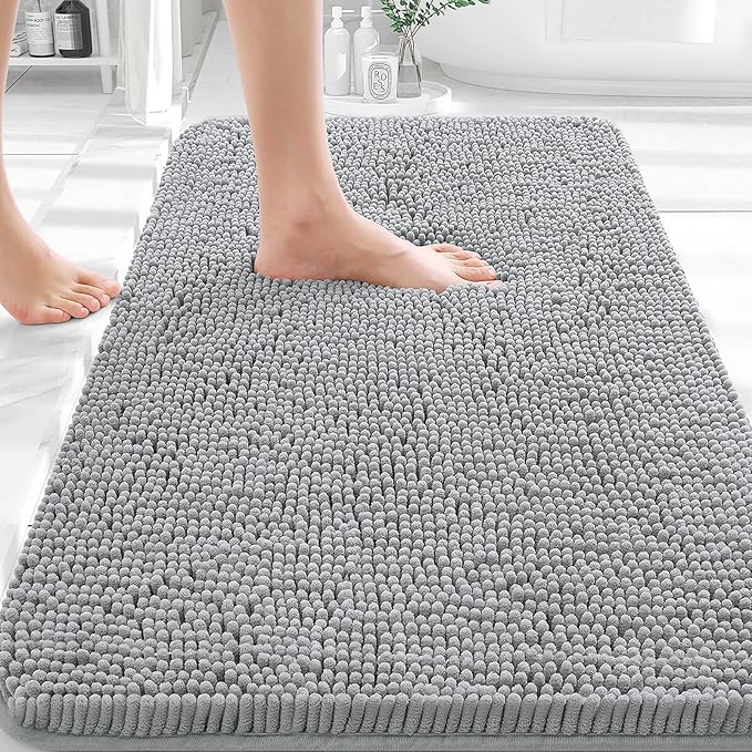 OLANLY Bathroom Rugs 35x24, Extra Soft Absorbent Chenille Bath Rugs, Rubber Backing Quick Dry, Machine Washable Bath Mats for Bathroom Floor, Tub and Shower, Home Decor Accessories, Light Grey