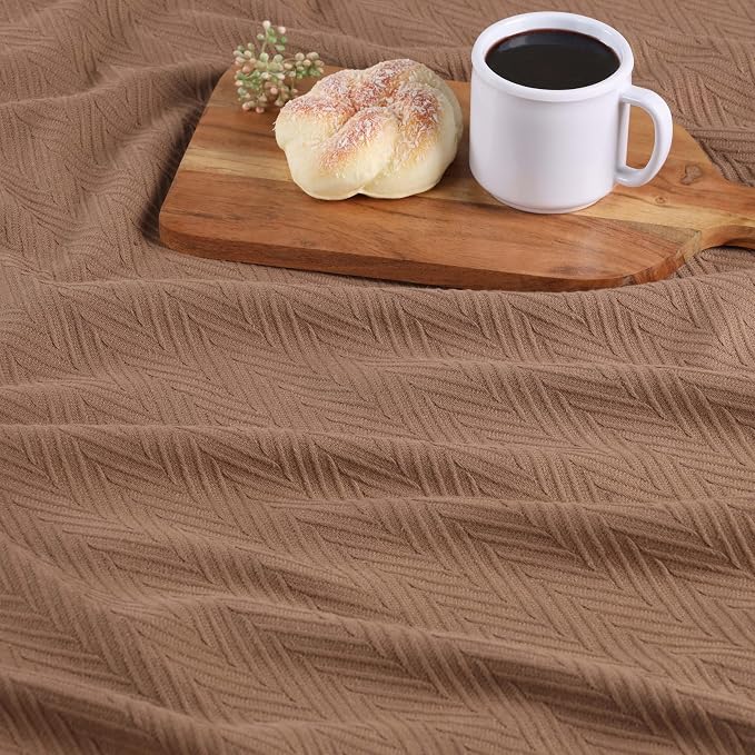 Superior Metro All-Season Cotton Blanket, Woven Blanket for Couch, Bed, Bedding, Farmhouse, Home Essentials, Cute and Cozy Bohemian Blankets, Herringbone Weave, Throw Size, Taupe