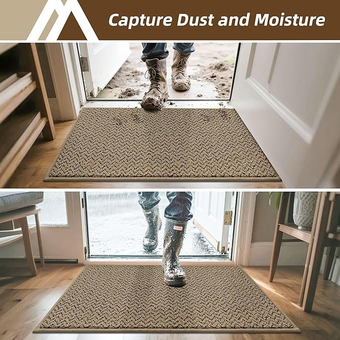 COSY HOMEER Door Mat 20" x 32", Non Slip Absorbent Entryway Rugs, Dirt Trapper Doormats, Washable Entrance Mats, Low Pile Welcome Floor Mat for Front Back Door and Entry Mats,Taupe