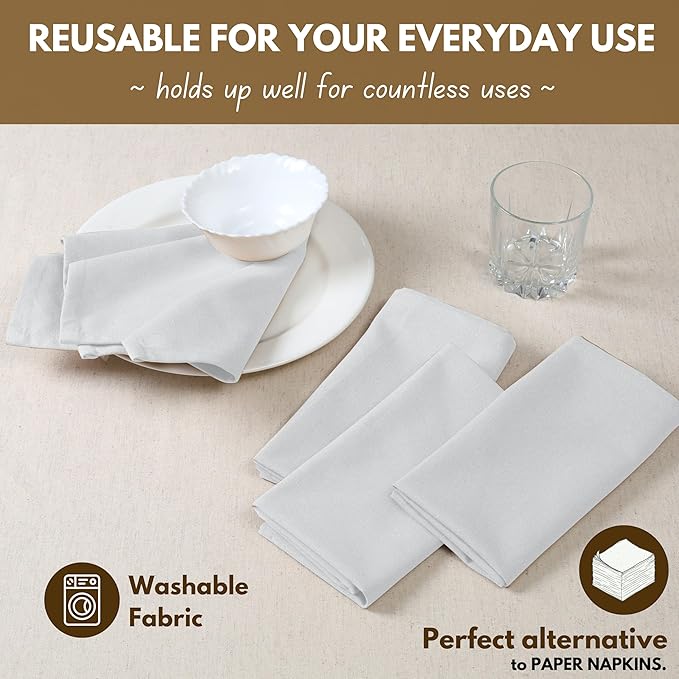 Native Fab Cloth Napkin Set of 12, 100% Cotton, Washable Fabric, Reusable Cloth Napkin 17x17 inches, Table Decor Napkins for Wedding, Dinner, Events - White