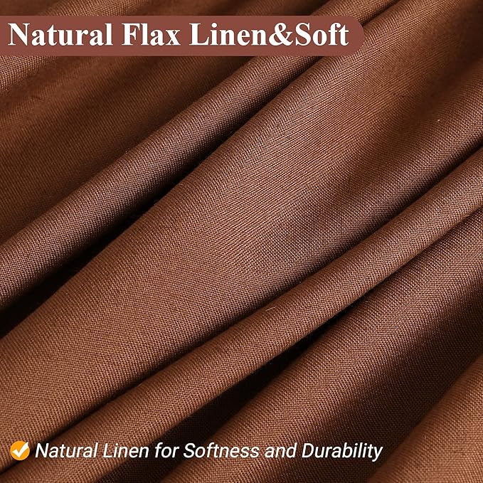 Naturoom Rustic Brown 42 Inch Shower Curtain - Stall Narrow Half Linen Ultra Thick Fabric Shower Curtain Set with Hooks, Boho Farmhouse Rustic RV Camper Bath Curtains for Bathroom, 42x72