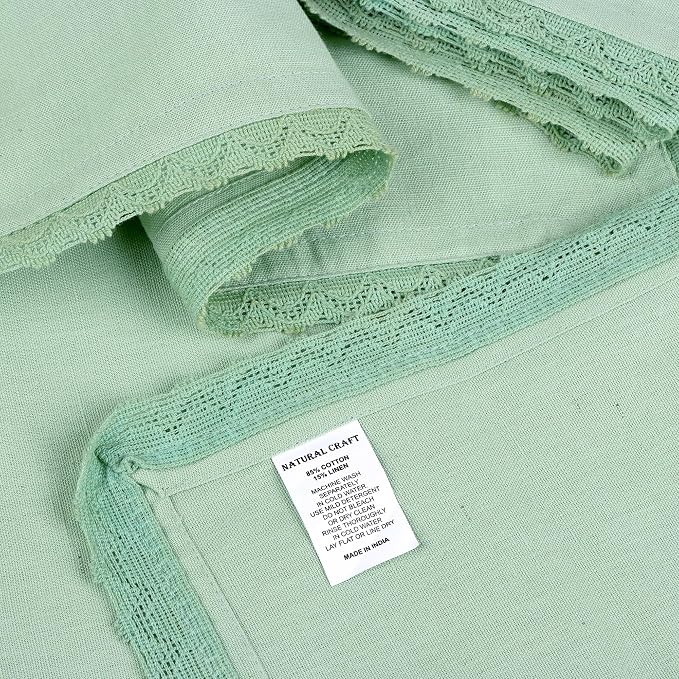 NATURALCRAFT Cloth Napkins Set of 12 Cotton Linen 12 Pack Premium Quality Soft Durable Washabale Napkin with Elegant Lace Ideal for Wedding, Spring, Easter, Parties, Lace White (sage, 18 x 18 inch)