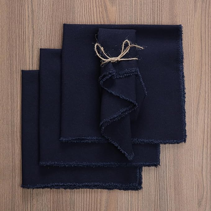 Ramanta Home Cloth Napkins Set of 4 Navy Blue 18x18 Inch - Spring Soft & Durable Frayed Dinner Napkin for Easter Wedding, Birthday | Heavy Weight Fabric Table Linen for Everyday Use Family Dinners