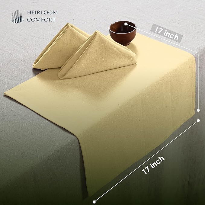 Light Yellow Cloth Dinner Napkins, 6 Pack, 100% Cotton, 17x17 Inches, Soft, Classic Farmhouse Style, Washable, Ideal for Easter Lunch, Weddings, Family Meals, Pale Yellow