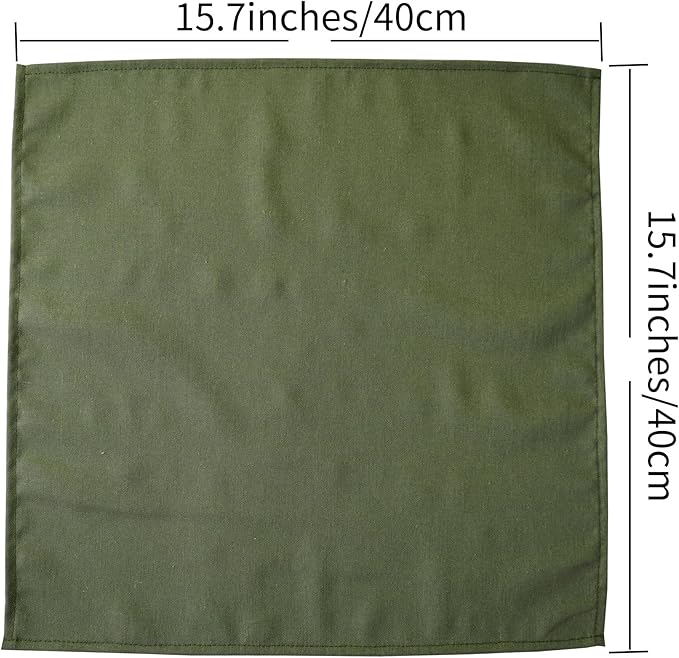 Solid Color Polyester Linen Blended Thin Dinner Napkins - Pack of 12 (40 x 40 cm) - for Events & Home Use (Army Green)