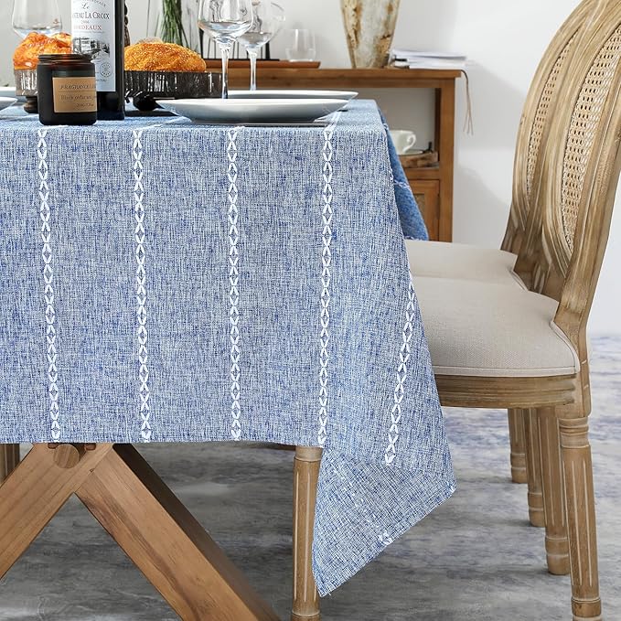 Chassic 60 x 104 inches Farmhouse Style Linen tablecloths, Wrinkle Resistant Washable Dining Room Table Cloths for 6 Foot Rectangle Tables - Blue