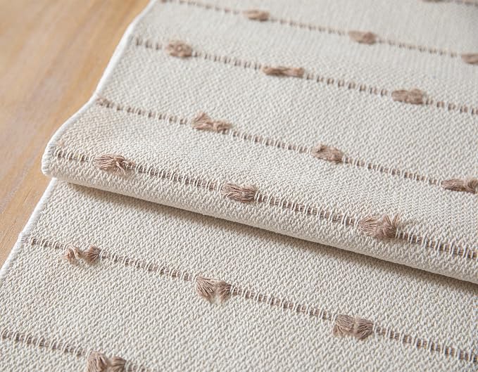 Caflife Boho Table Runner 72 Inchs Long for Modern Farmhouse Room Home Decor, Taupe and Beige Coffee Table Runner, Natural Cotton Woven with Tassels Neutral, for Kitchen Dining Table Decor