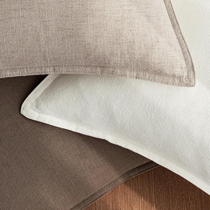 Decorative Linen Solid Throw Pillow Covers Boho Accent Farmhouse Pillows Modern Neutral Home Decor for Couch Sofa Living Room Bed 20x20 Inch Set of 2,Natural Linen