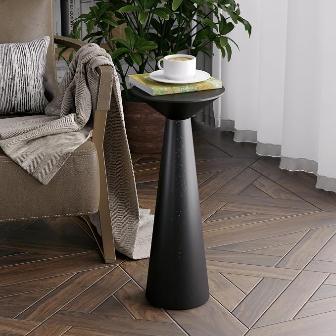 COZAYH Farmhouse Tall Pedestal End Table Small Solid Wood Martini Table Plant Stand Modern Round Drink Table for Small Space Living Room, Black