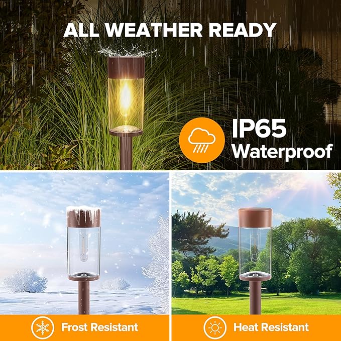 UME 8 Pack Solar Pathway Lights Outdoor, Bright Solar Garden Lights with Metal Design–IP65 Waterproof, Auto On/Off, 3000K LED Landscape Lighting for Yard, Lawn, Walkway, Driveway, Patio Decor
