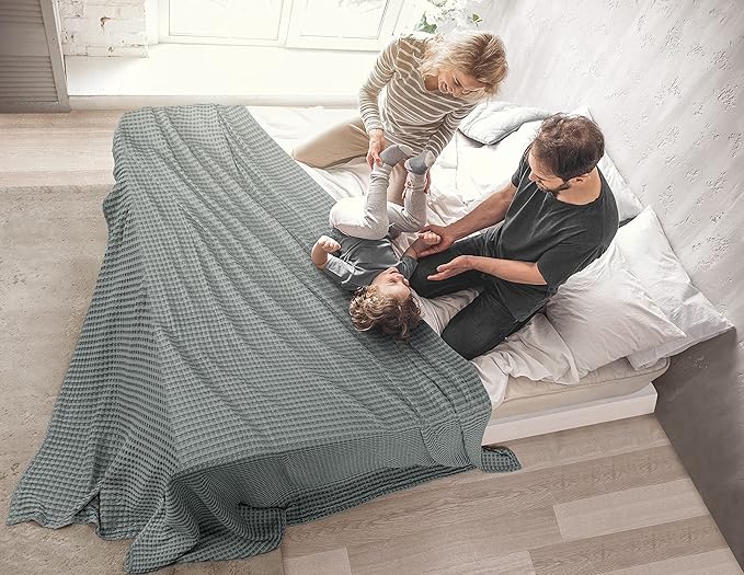 Utopia Bedding 100% Cotton Waffle Weave Blanket Twin Size for Couch Sofa Bed - Lightweight, Breathable Summer Blankets Soft and Cozy, Gifts for Women Home Room Decor (Cool Grey, 90x72 Inch)