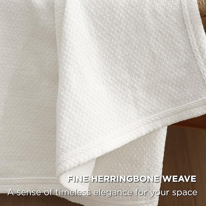 Bedsure GentleSoft 100% Cotton Blanket Full Size for Bed - Breathable and Lightweight, Soft Cozy Textured Herringbone Woven Blanket for Summer Spring, White, 80x90 inches