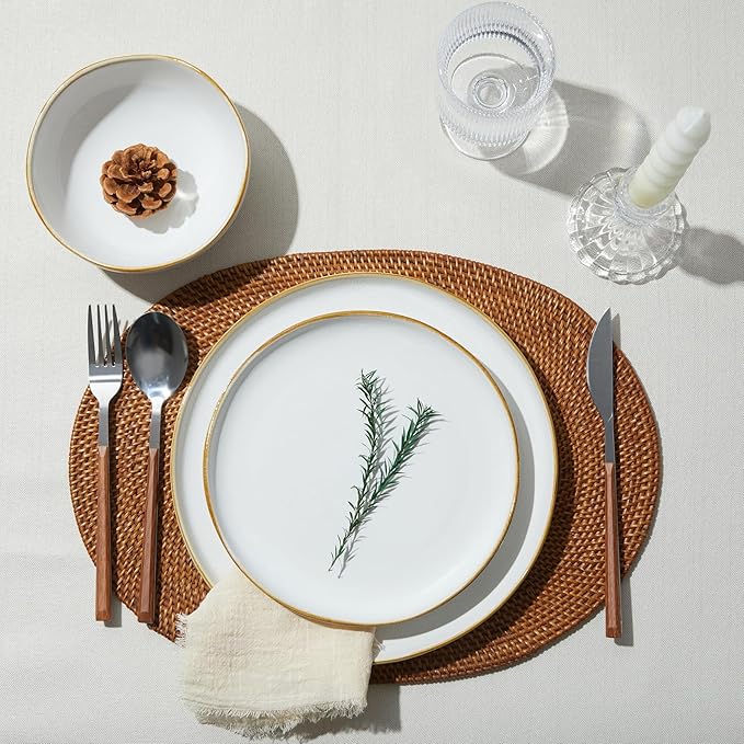 Pokini 18 Piece White Reactive Glaze Dinnerware Set for 6, Irregular Coastal Shape Stoneware | Elegant & Minimal Design for Daily Family Dinners or Weekend Guests