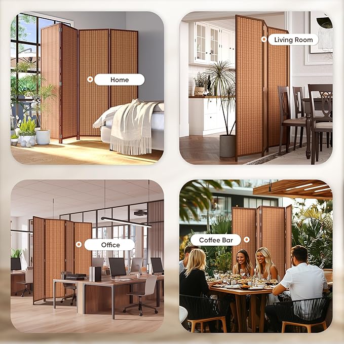 JOSTYLE 4 Panel Folding Privacy Screens 6ft Bamboo Freestanding Room Dividers, 70.9" H x 79" W