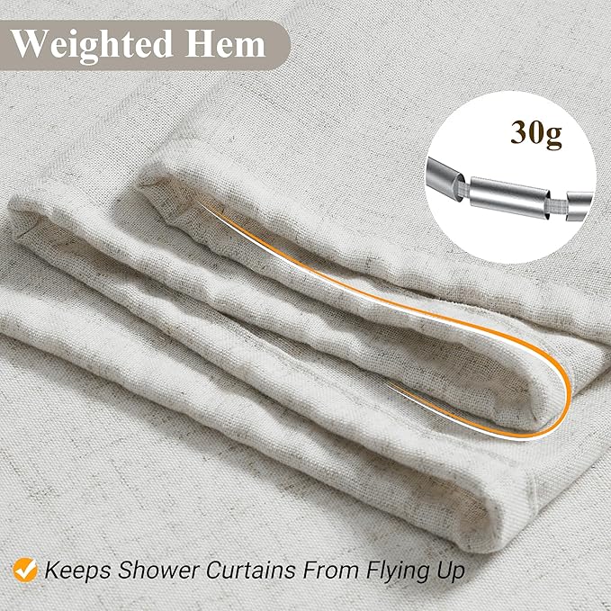 Naturoom XLong Boho Linen Shower Curtain, Country Farmhouse Cottage Bath Decor Shower Curtains Neutral Cloth Weighted Textured Fabric Bath Curtain with Hooks,Water Repellent,72x84
