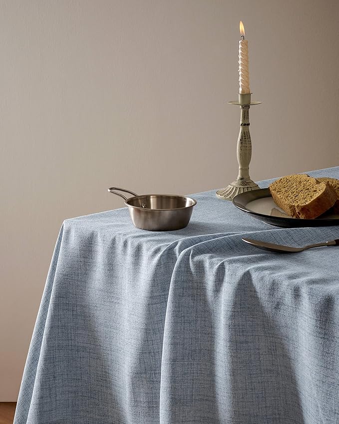 Linen Tablecloth for Square Table 52x52 Inch Blue, Farmhouse Style Blue Tablecloth, Water Resistant Burlap Tablecloths for Dining Table Farmhouse Kitchen