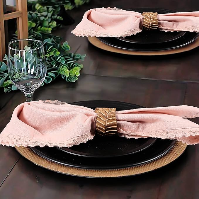 Blush Pink lace cotton linen 85%cotton 15%Linen 12 pcs set size-12x12 inches Dinner Napkins Everyday Use Premium Quality Over Sized Cloth Napkins Hemmed Ultra Soft Durable Hotel Quality