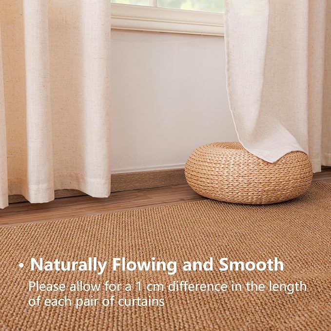 Linen Blended Sheer Curtains & Drapes - 63 Inches 2 Panels Set | Light Filtering & Semi-Sheer Privacy Protection, Grommet Top, Fits Living Room and Bedroom, 54 Inches Wide, Natural Linen