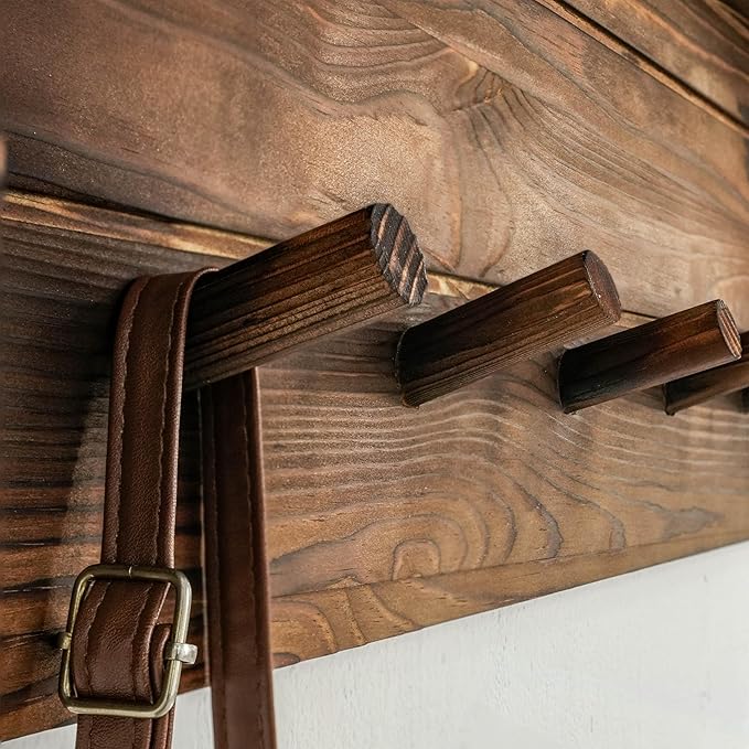 WEBI Coat Rack Wall Mount with Shelf,24" Long Entryway Wall Shelf with Hooks Underneath,6 Peg Hooks for Hanging Coats,Caps,Jacket,Clothes,Brown