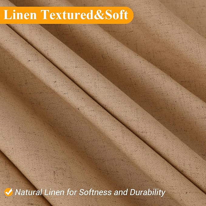 Naturoom Camel Linen Shower Curtain, Country Boho Farmhouse Bath Decor Shower Curtains Neutral Cloth Weighted Textured Fabric Bath Curtain Liner with Hooks, 72x80