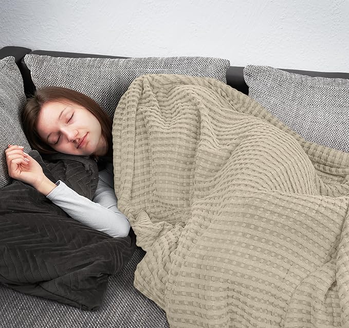 Utopia Bedding 100% Cotton Waffle Weave Blanket Twin Size for Bed - Lightweight, Breathable Summer Blankets for Couch Sofa Soft and Cozy, Gift for Mother’s Day Home Decor (Khaki, 90x72 Inch)