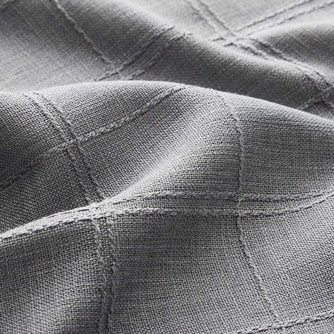 ZeeMart Linen Checked Table Cloth 52x52 Inches, Farmhouse Style Plaid Embroidered Water Resistant Square Table Cover, Blue Ashes